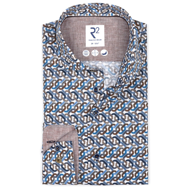 R2 Amsterdam Casual hemd lange mouw blue brown chain print 124.wsp.029/014 178426 large