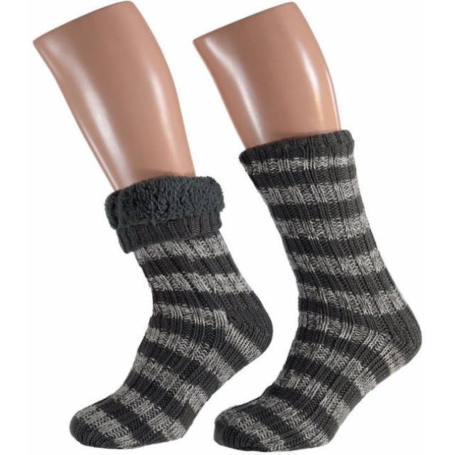 Apollo Huissokken - heren gevoerd streep ( 42/46) Huissokken - apollo - heren - gevoerd - streep - Grijs  (one size 42/46) large