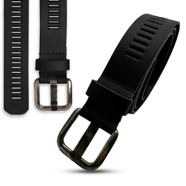 ARIESZZZ riem heren riem dames leder - Arieszzz Zwarte Leren Riem | Handgemaakt & Unisex large