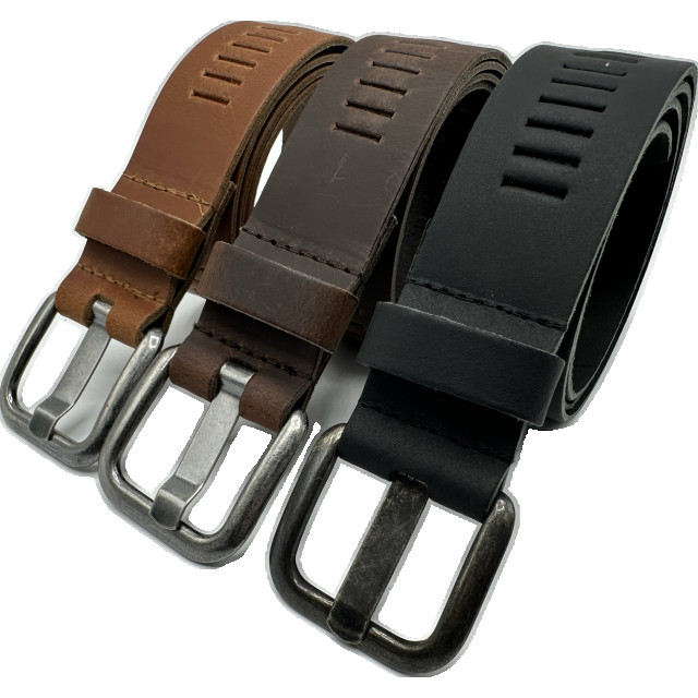 ARIESZZZ Riem unisex leder zwart bruin cognac 3 pack Arieszzz 3-Pack Leren Riemen – Zwart, Cognac & Bruin large