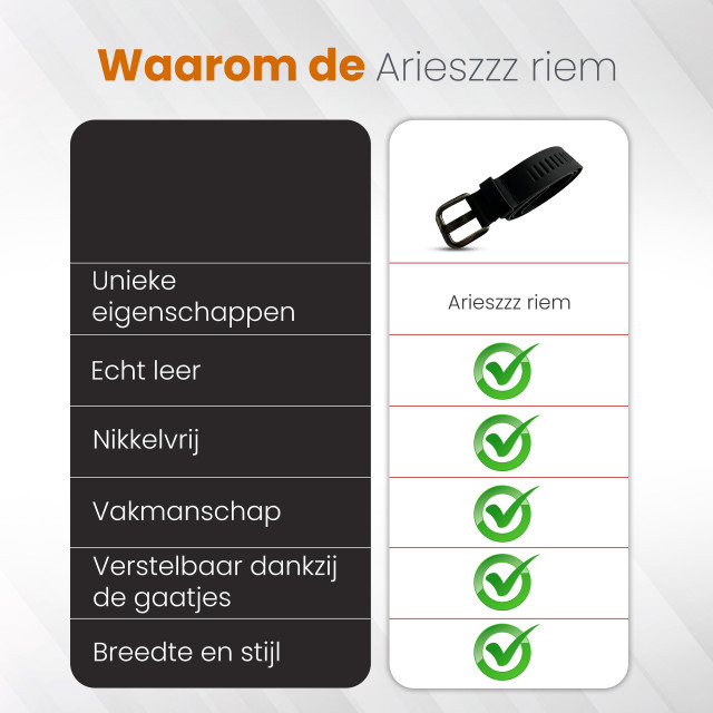 ARIESZZZ riem heren riem dames leder - Arieszzz Zwarte Leren Riem | Handgemaakt & Unisex large