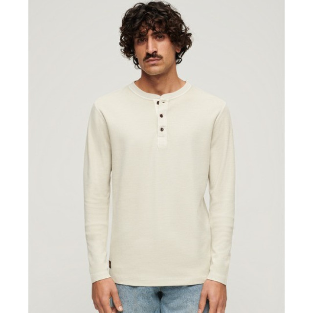 Superdry M6010776a waffle henley 1lc light stone beige heren longsleeve 1LC Light STone Beige/M6010776A Waffle Henley large