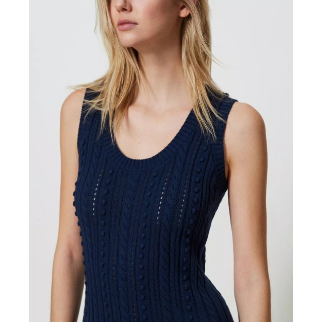 Twin-set Lange jurk van gemengd stiksel en kabeltricot 241LL37BB large Twin-set Lange jurk van gemengd stiksel en kabeltricot 241LL37BB large