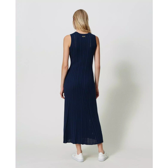 Twin-set Lange jurk van gemengd stiksel en kabeltricot 241LL37BB large Twin-set Lange jurk van gemengd stiksel en kabeltricot 241LL37BB large