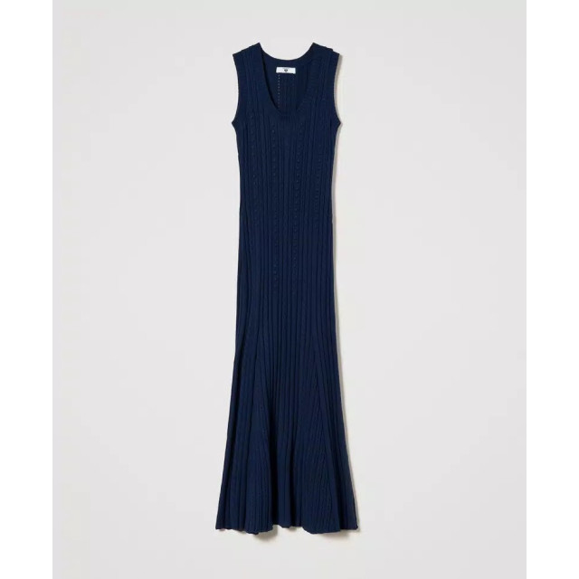 Twin-set Lange jurk van gemengd stiksel en kabeltricot 241LL37BB large Twin-set Lange jurk van gemengd stiksel en kabeltricot 241LL37BB large