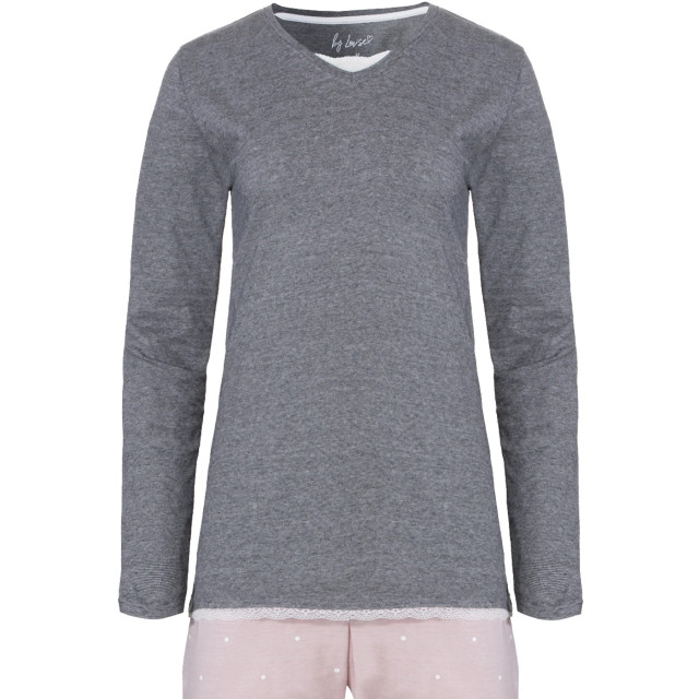 By Louise Dames pyjama set lang katoen grijs / roze BL-261-02 large