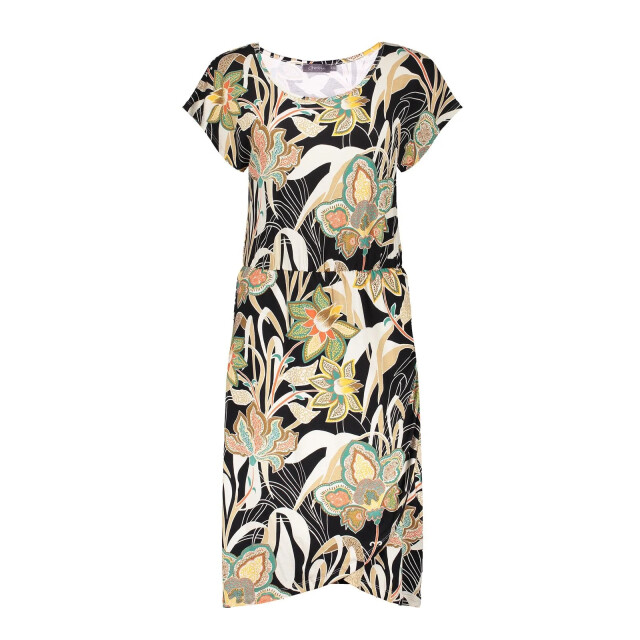 Geisha 47138-60 lola 515 dress elastic waist aop pr.07-24-1 emerald/orange 47138-60 LOLA 515 large