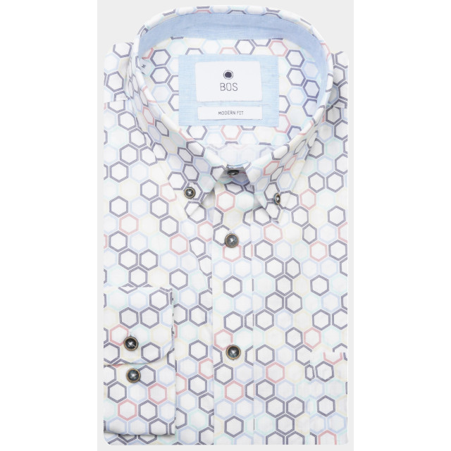Bos Bright Blue Casual hemd lange mouw blade print shirt ls 24107bl20bo/500 color 179814 large
