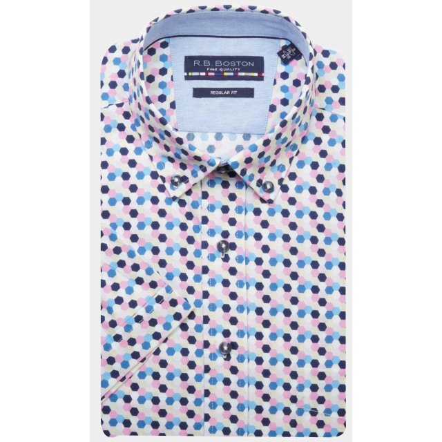 Bos Bright Blue R.b. boston casual hemd korte mouw regular fit 416670/401 178534 large