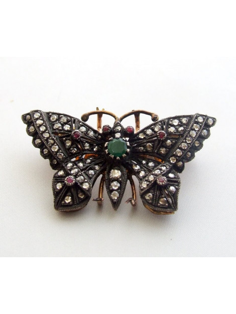 Christian Antieke vlinder broche met roosdiamant, robijn en smaragd 432R1-9624OCC large