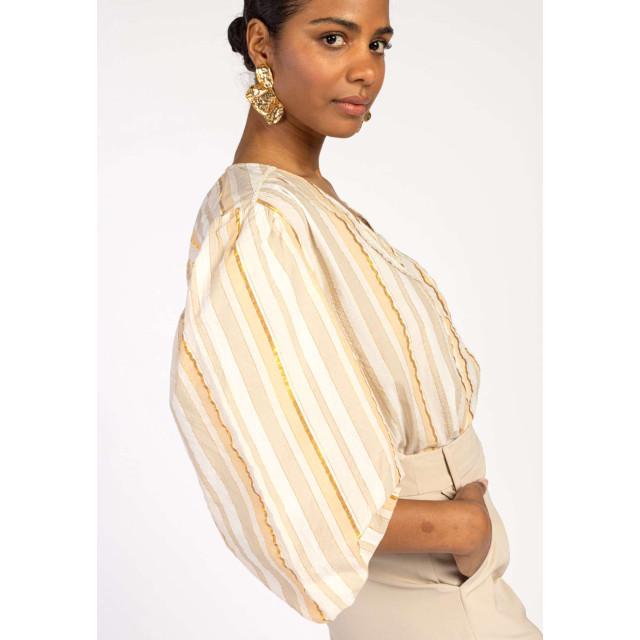 Aaiko Birget blouse co 466 beige gold striped BIRGET CO 466-114300 large
