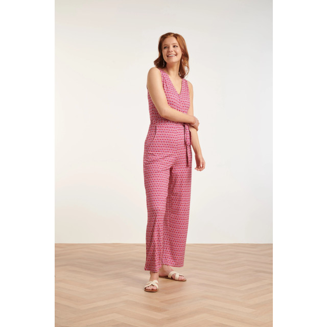 Smashed Lemon 24444 roze retro grafische print jumpsuit wijde pijpen 24444-998-L large