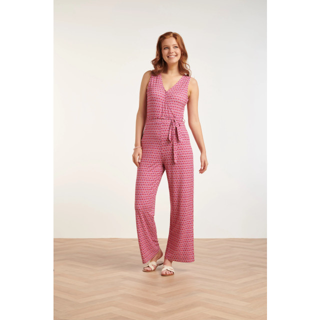 Smashed Lemon 24444 roze retro grafische print jumpsuit wijde pijpen 24444-998-L large