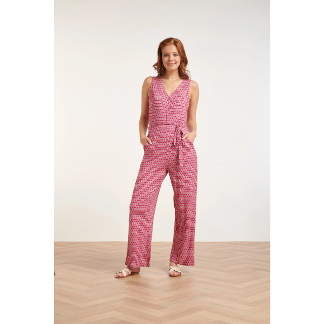 Smashed Lemon 24444 roze retro grafische print jumpsuit wijde pijpen 24444-998-L large