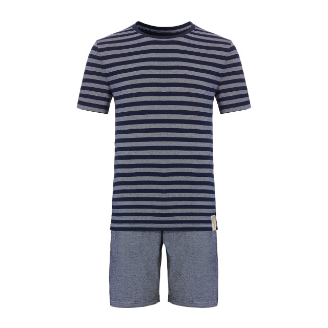 Phil & Co Heren shortama korte pyjama katoen blauw / grijs gestreept PH-336-02 large