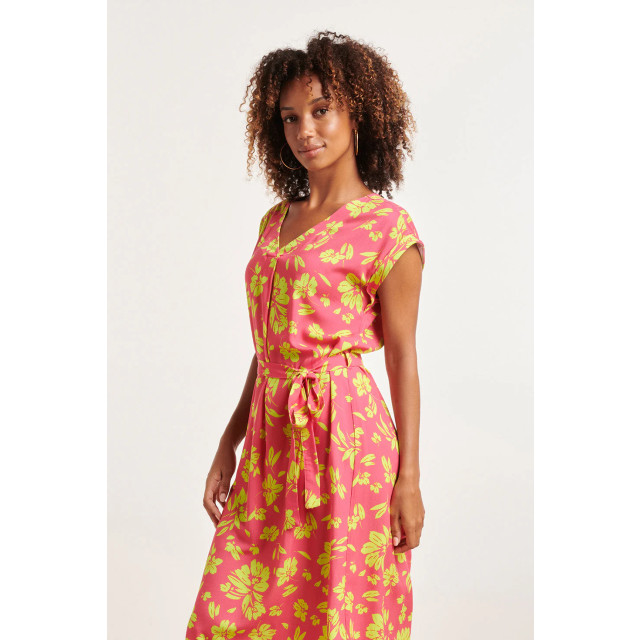 Smashed Lemon 24371 dames fuchsia jurk met allover lime bloemenprint 24371-540-420 large