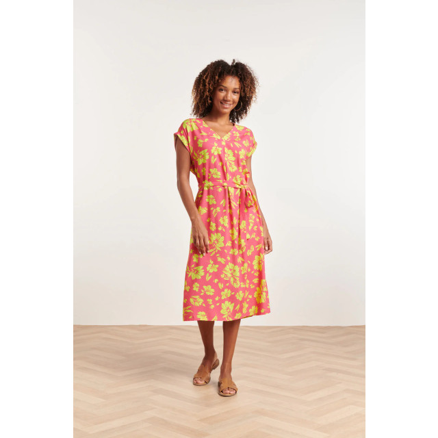 Smashed Lemon 24371 dames fuchsia jurk met allover lime bloemenprint 24371-540-420 large