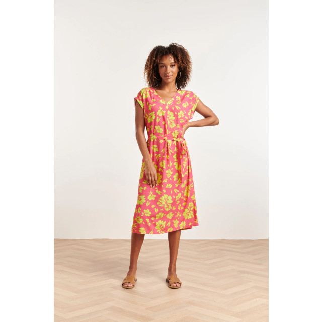 Smashed Lemon 24371 dames fuchsia jurk met allover lime bloemenprint 24371-540-420 large