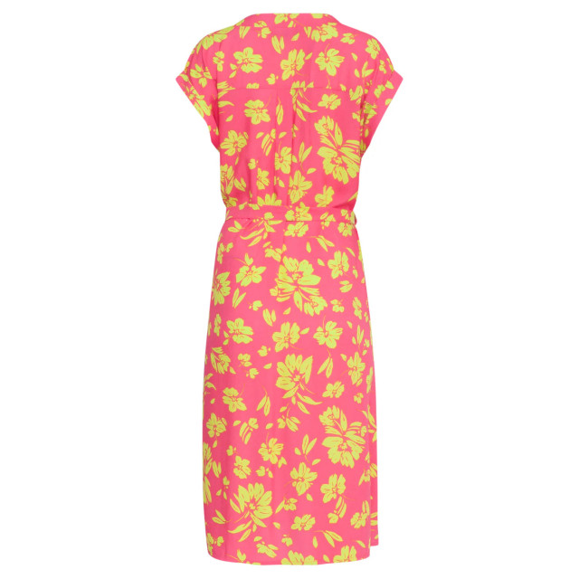 Smashed Lemon 24371 dames fuchsia jurk met allover lime bloemenprint 24371-540-420 large