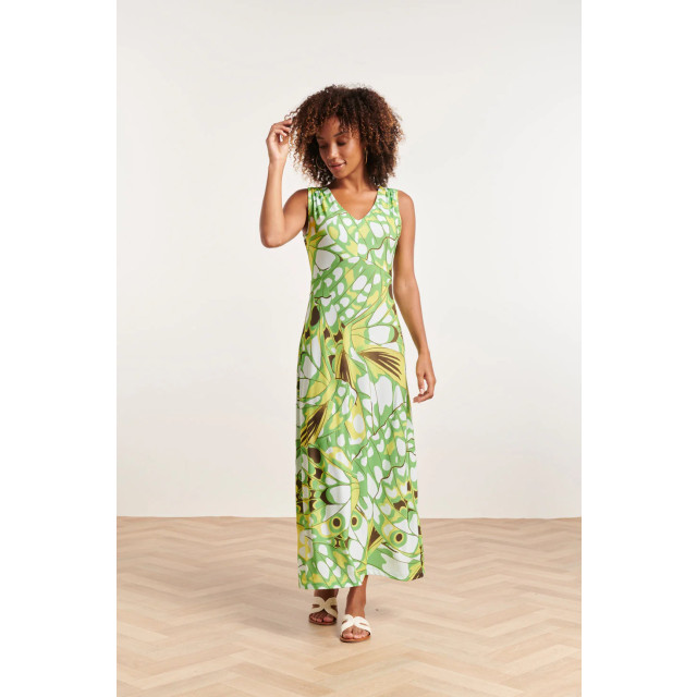 Smashed Lemon 24368 dames maxi jurk met allover groene vlinder print 24368-530-998 large