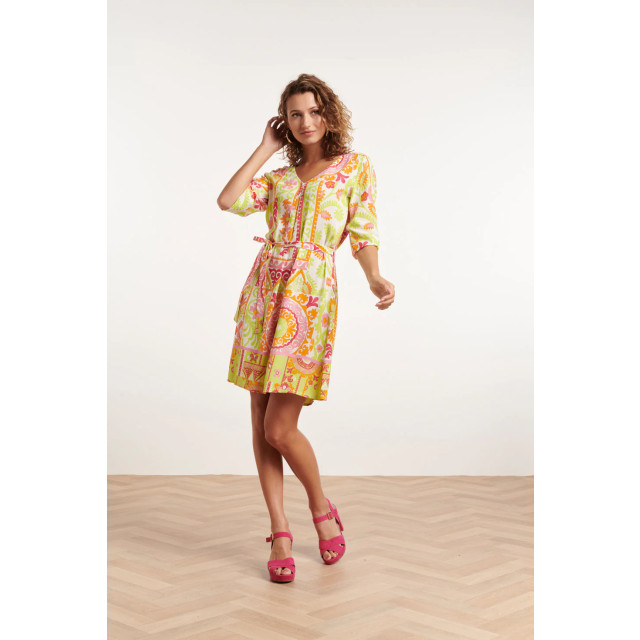 Smashed Lemon 24374 dames korte jurk met multicolor ornament print 24374-998-M large