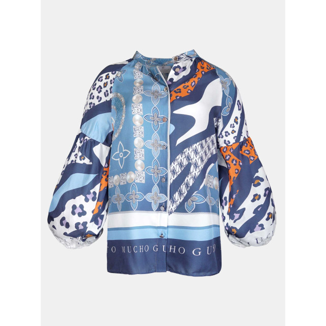 Mucho Gusto Blouse carini jeans blauw met oranje patchwork Blouse Carini Jeans Blauw met Oranje Patchwork large