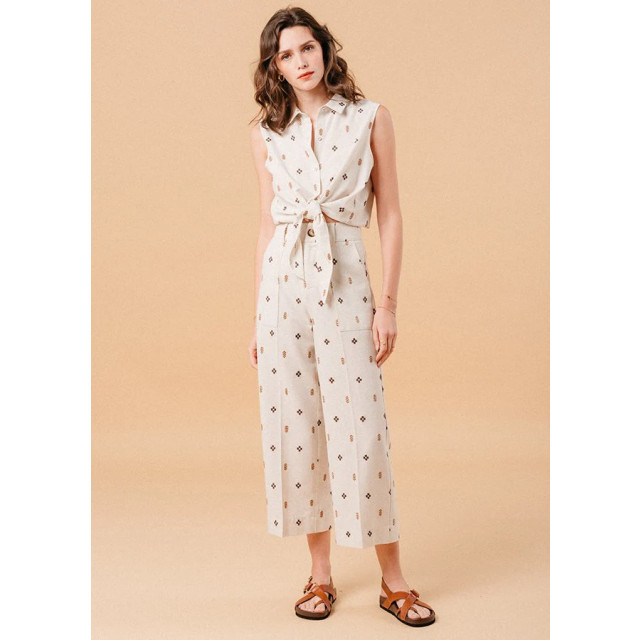 Grace & Mila Linnen pantalon met print messina Beige linnen pantalon met print Messina  large