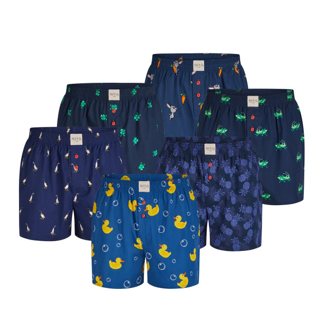 Phil & Co Geweven wijde boxershorts heren 6-pack multipack met print PH-325 large