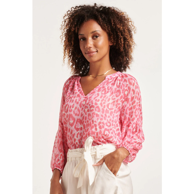 Smashed Lemon 24301 chiffon top met 3/4 pofmouwen in roze animal print 24301-400-420 large