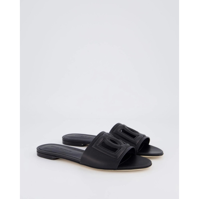 Dolce and Gabbana Dames leren slide met dg logo CQ0436 / AY329-80999 large