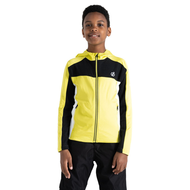 Dare2b Childrens/kids thriving core stretch hooded midlayer UTRG8625_blackyellowplum large