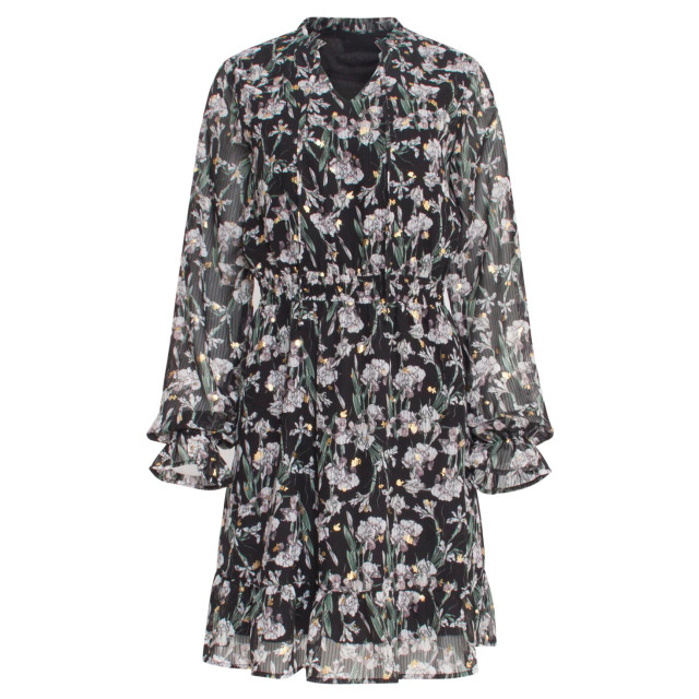 Smashed Lemon 23512 dames midi jurk met gerimpelde halslijn met bloemenprint | 23512-999-550 large