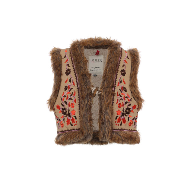 Looxs Revolution Gilet borduursels imitatie bont voor meisjes in de kleur 2431-7035-407 large