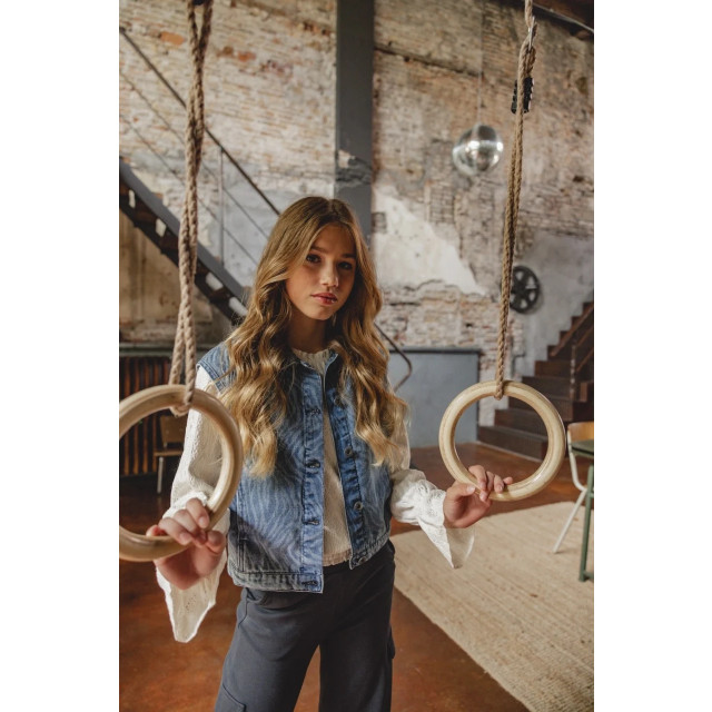 Looxs Revolution Blue denim gilet swirl voor meisjes in de kleur 2431-5022-145 large