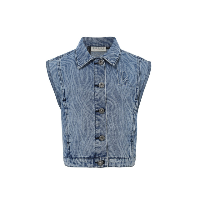 Looxs Revolution Blue denim gilet swirl voor meisjes in de kleur 2431-5022-145 large