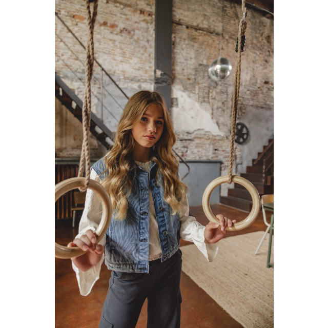 Looxs Revolution Blue denim gilet swirl voor meisjes in de kleur 2431-5022-145 large