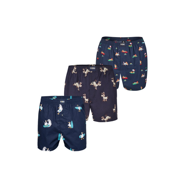 Happy Shorts X heren wijde boxershort met binnenbroek surfende zeemeeuw/ezel/luiaard print 3-pack HS-X-Multi-3er-D18 large