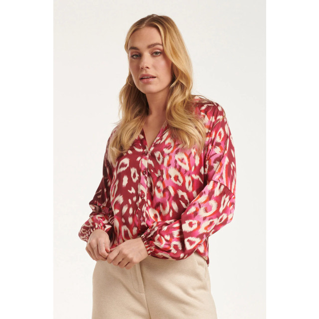 Smashed Lemon 24504 fuchsia cheetah print satijnen blouse | 24504-420-445 large
