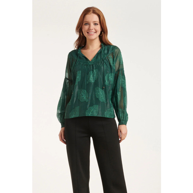 Smashed Lemon 24698 chiffon jacquard v-hals top met bladmotief | 24698-590-XS large