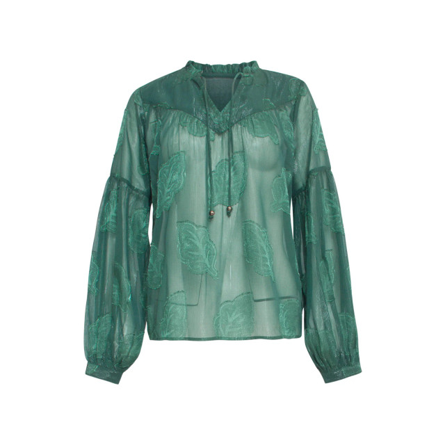 Smashed Lemon 24698 chiffon jacquard v-hals top met bladmotief | 24698-590-XS large