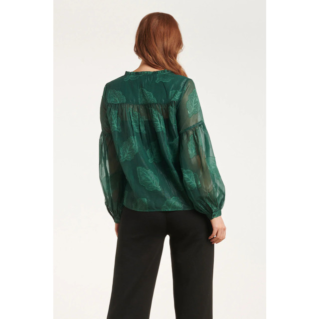 Smashed Lemon 24698 chiffon jacquard v-hals top met bladmotief | 24698-590-XS large