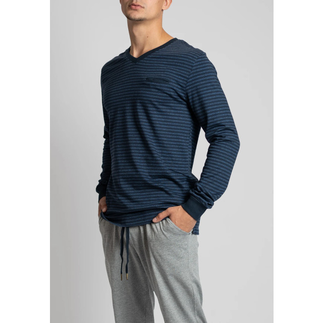 Phil & Co Essential heren pyjamaset lang blauw / grijs 852-04 large