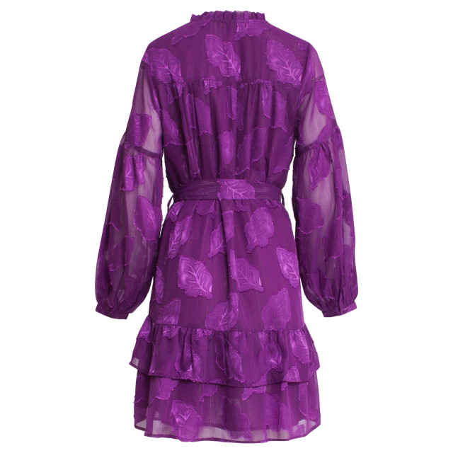 Smashed Lemon 24697 paarse chiffon jacquard v-hals jurk met bladmotief 24697-380-4XL large