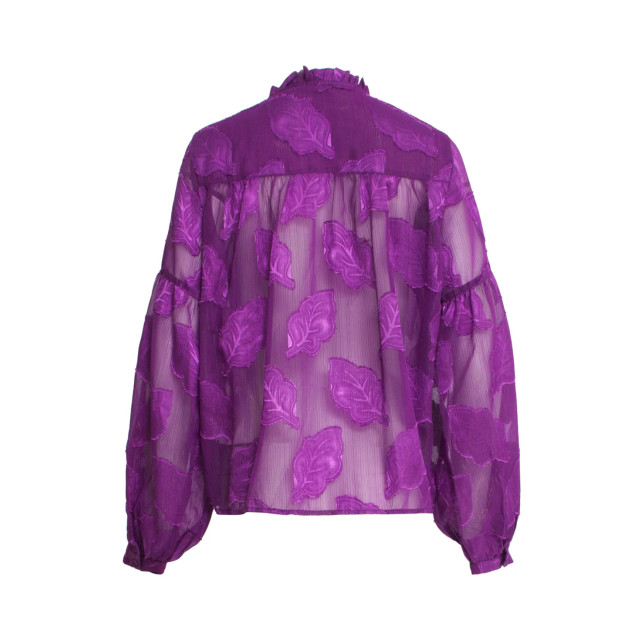 Smashed Lemon 24698 paarse chiffon jacquard v-hals top met bladmotief 8720331350354 large