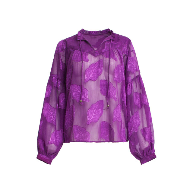 Smashed Lemon 24698 paarse chiffon jacquard v-hals top met bladmotief 8720331350354 large