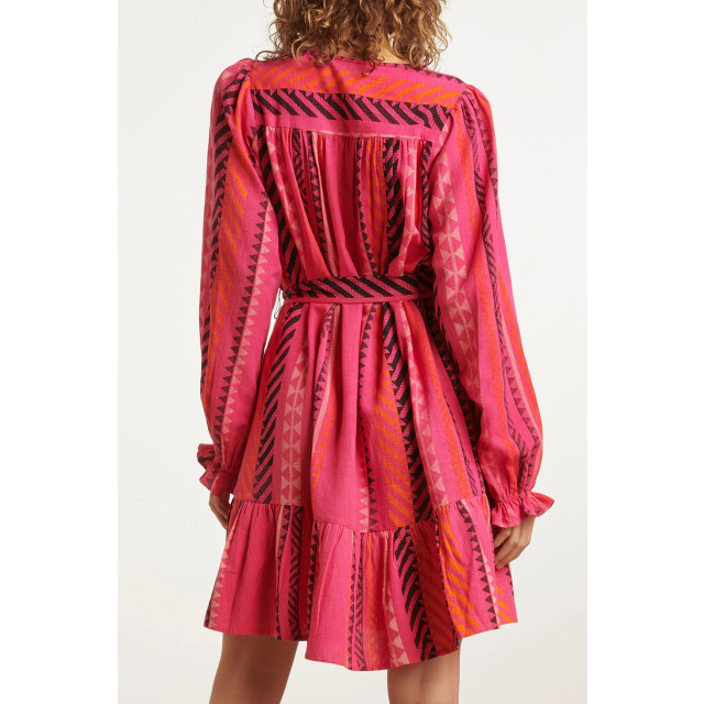 Smashed Lemon 23668 dames fuchsia jurk met aztec allover print | 23668-445-250 large