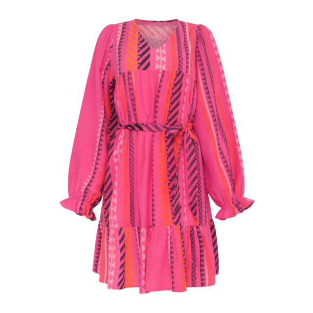 Smashed Lemon 23668 dames fuchsia jurk met aztec allover print | 23668-445-250 large