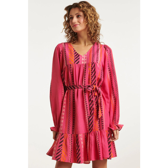Smashed Lemon 23668 dames fuchsia jurk met aztec allover print | 23668-445-250 large