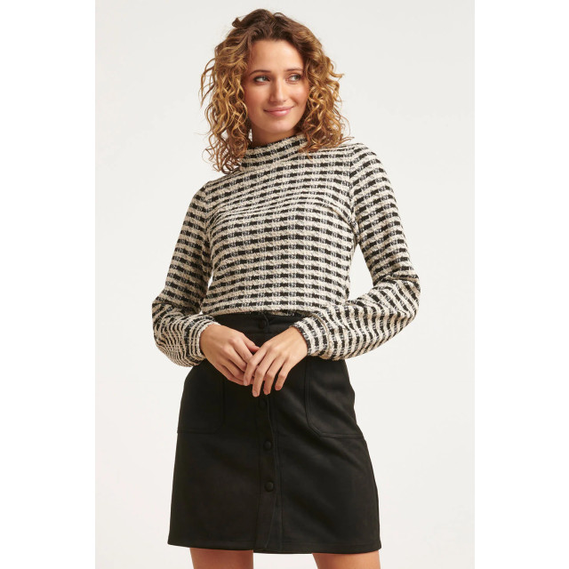 Smashed Lemon 23576 stijlvol geruit turtleneck top in zwart-wit 23576-009-L large