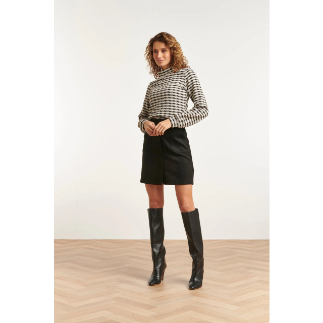 Smashed Lemon 23576 stijlvol geruit turtleneck top in zwart-wit 23576-009-L large